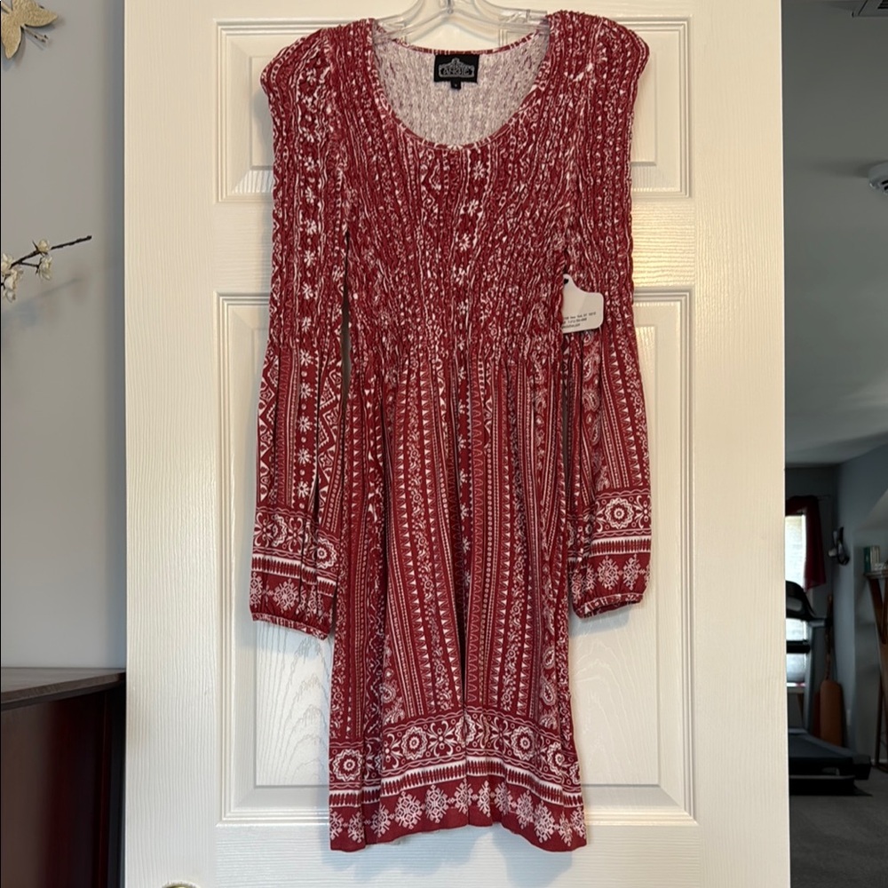 Angie Red and White Long Sleeve Dress